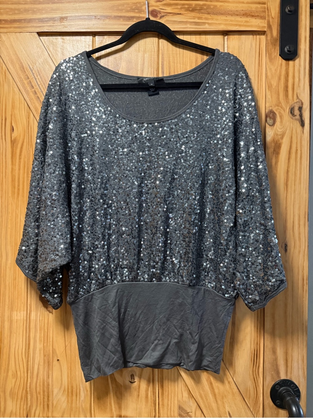 Karen Kane Silver Sequin Scoop-Neck Pullover